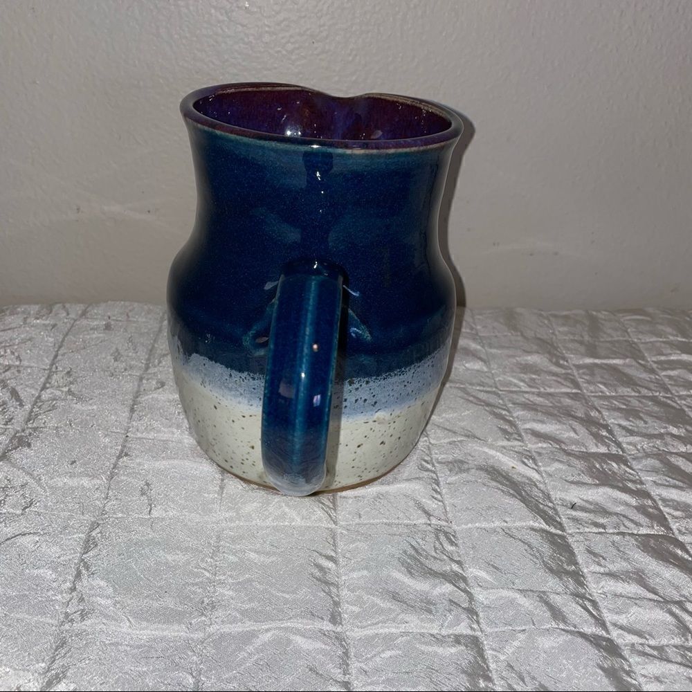 HANDMADE RUSTIC POTTERY pitcher in violets-off white - Picture 8 of 9